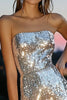 Laden Sie das Bild in den Galerie-Viewer, Glitzer Silber Trägerlos Pailletten Kurze Enges Cocktail Kleid