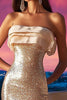 Laden Sie das Bild in den Galerie-Viewer, Glitzer Champagner Kurze Trägerlos Enges Cocktail Kleid mit Pailletten
