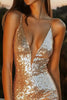 Laden Sie das Bild in den Galerie-Viewer, Glitzer Tiefer V-Ausschnitt Gold Enges Pailletten Kurze Cocktail Kleid