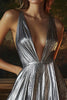 Laden Sie das Bild in den Galerie-Viewer, Glitzer Silber Metallic Tiefer V-Ausschnitt Grau Kurze Cocktail Kleid