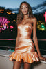 Laden Sie das Bild in den Galerie-Viewer, Trägerlos Kurze Hell Orange Bodycon Cocktail Kleid mit Rüschens