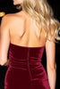 Laden Sie das Bild in den Galerie-Viewer, Glitzer Bordeaux Kurze Samt Rüschend Party Kleid mit Rhinestones