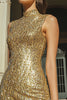 Laden Sie das Bild in den Galerie-Viewer, Glitzer Gold Hoher Hals Paillettens Enges Kurze Party Kleid