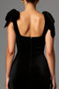 Laden Sie das Bild in den Galerie-Viewer, Schwarz Satin Etuikleid Quadratischer Ausschnitt Lang Abendkleid