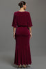 Laden Sie das Bild in den Galerie-Viewer, Samt Bordeaux V Ausschnitt Etuikleid Lang Abendkleid mit Ärmeln