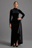 Laden Sie das Bild in den Galerie-Viewer, Schwarz Samt Hoher Kragen Lang Abendkleid mit Ärmeln