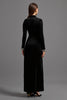 Laden Sie das Bild in den Galerie-Viewer, Schwarz Samt Hoher Kragen Lang Abendkleid mit Ärmeln
