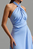 Laden Sie das Bild in den Galerie-Viewer, Blau Neckholder Satin Rückenfrei Lange Formelle Kleid