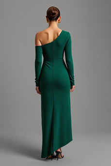 Dunkelgrün Ein-Schulter Satin Asymmetrisches Lange Formelle Kleid