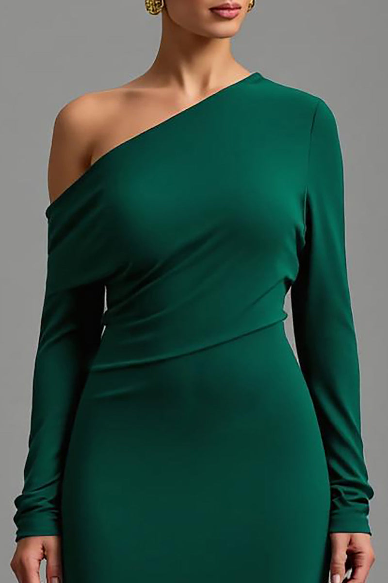 Laden Sie das Bild in den Galerie-Viewer, Dunkelgrün Ein-Schulter Satin Asymmetrisches Lange Formelle Kleid