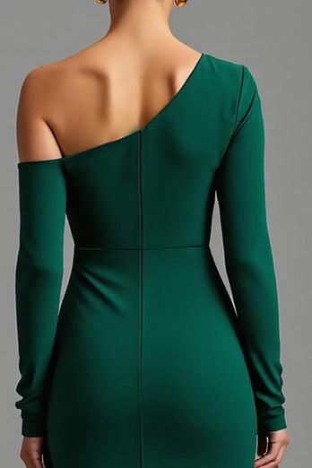 Dunkelgrün Ein-Schulter Satin Asymmetrisches Lange Formelle Kleid