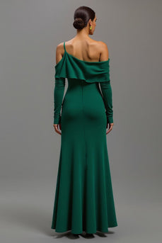 Dunkelgrün Ein-Schulter High-Low Formelle Kleid mit Ärmeln