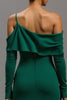Laden Sie das Bild in den Galerie-Viewer, Dunkelgrün Ein-Schulter High-Low Formelle Kleid mit Ärmeln