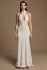 Laden Sie das Bild in den Galerie-Viewer, Elfenbein Neckholder Schlüsselloch Lange Satin Formelle Kleid