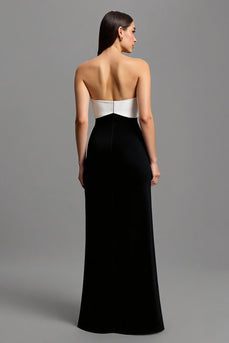 Schwarz und Weiß Satin Trägerlos Lang Abendkleid mit Schleifen