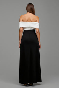Schwarz und Weiß Satin Etuikleid Lang Abendkleid mit Schleifen