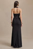 Laden Sie das Bild in den Galerie-Viewer, Schwarz Satin Neckholder Etuikleid Lang Abendkleid mit Schlitz
