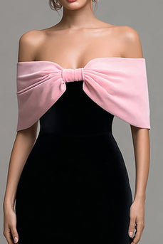 Schwarz und Rosa Samt Trägerlos Bodycon Maxi Party Kleid mit Schleife