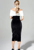 Laden Sie das Bild in den Galerie-Viewer, Schwarz und Weiß Samt Bodycon Maxi Party Kleid mit Schleife