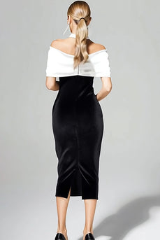 Schwarz und Weiß Samt Bodycon Maxi Party Kleid mit Schleife