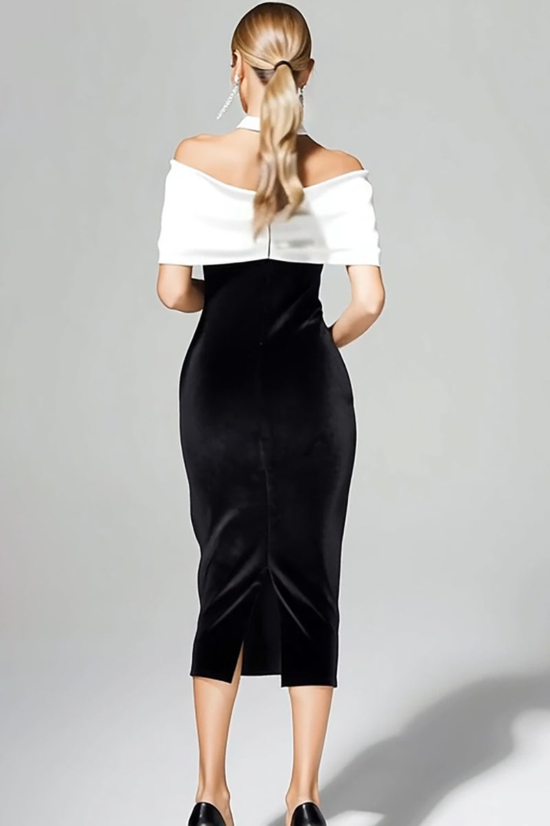Laden Sie das Bild in den Galerie-Viewer, Schwarz und Weiß Samt Bodycon Maxi Party Kleid mit Schleife