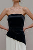 Laden Sie das Bild in den Galerie-Viewer, Schwarz und Weiß Samt Etuikleid Patchwork Lang Abendkleid