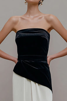 Schwarz und Weiß Samt Etuikleid Patchwork Lang Abendkleid