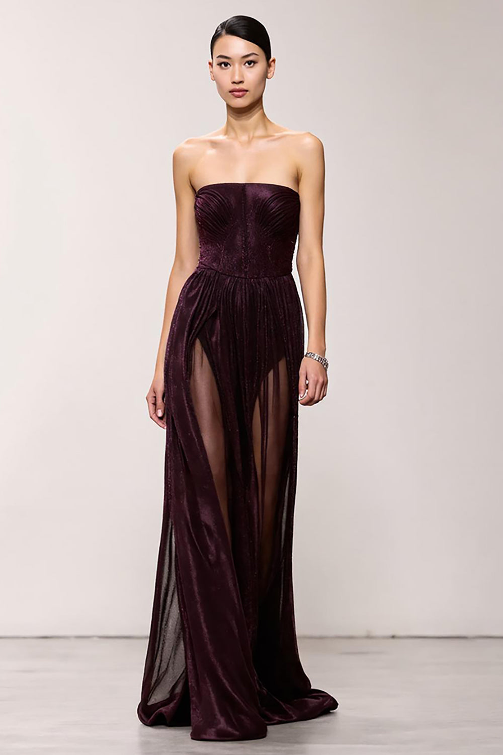 Einfach Kaffee Etuikleid Trägerlos Lang Abendkleid