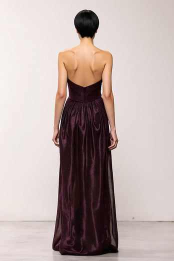 Einfach Kaffee Etuikleid Trägerlos Lang Abendkleid