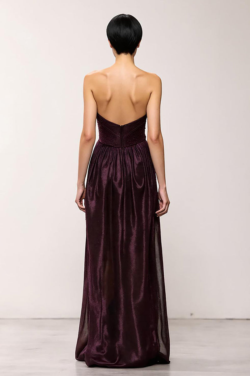 Laden Sie das Bild in den Galerie-Viewer, Einfach Kaffee Etuikleid Trägerlos Lang Abendkleid