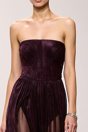 Einfach Kaffee Etuikleid Trägerlos Lang Abendkleid