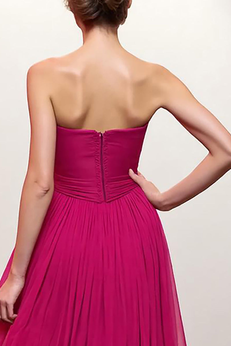 Laden Sie das Bild in den Galerie-Viewer, Rosa Trägerlos Gerafft Maxi Abendkleid mit Schlitz