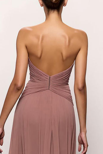 Erröten Trägerlos Gerafft Rückenfrei Lang Abendkleid mit Schlitz