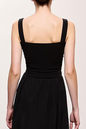 Einfach Schwarz A Linie Gerafft Lang Abendkleid