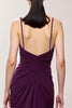 Laden Sie das Bild in den Galerie-Viewer, Lila Chiffon Spaghettiträger A Linie Gerafft Lang Abendkleid mit Schlitz