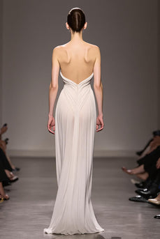 Elegant Elfenbein Etuikleid Trägerlos Gerafft Lang Abendkleid