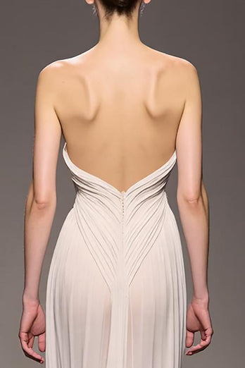 Elegant Elfenbein Etuikleid Trägerlos Gerafft Lang Abendkleid