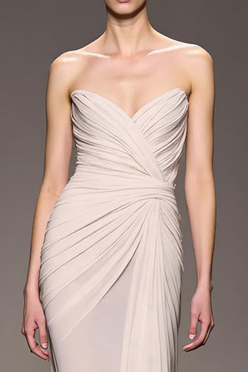Elegant Elfenbein Etuikleid Trägerlos Gerafft Lang Abendkleid