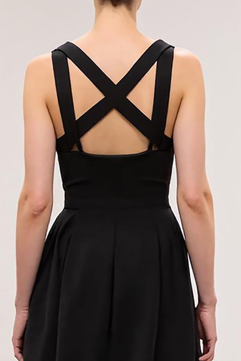 Laden Sie das Bild in den Galerie-Viewer, Einfach Schwarz A Linie Quadratischer Ausschnitt Lang Abendkleid