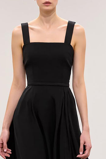 Einfach Schwarz A Linie Quadratischer Ausschnitt Lang Abendkleid