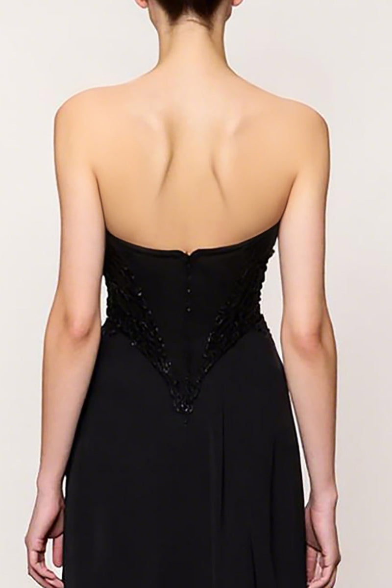 Laden Sie das Bild in den Galerie-Viewer, Schwarz Etuikleid Herzausschnitt Lang Abendkleid mit Schlitz