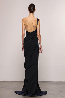 Schwarz Etuikleid Ein Schulter Rückenfrei Lang Abendkleid