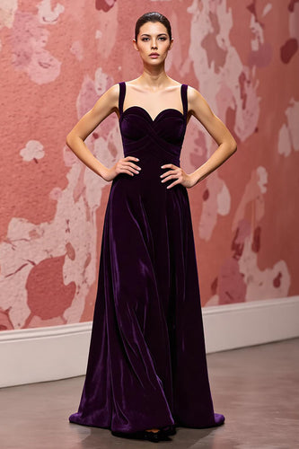Einfach Dunkellila A Linie Samt Lang Abendkleid