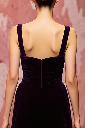 Einfach Dunkellila A Linie Samt Lang Abendkleid