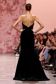 Schwarz Samt Trägerlos Meerjungfrau Lang Abendkleid