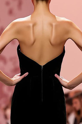 Schwarz Samt Trägerlos Meerjungfrau Lang Abendkleid
