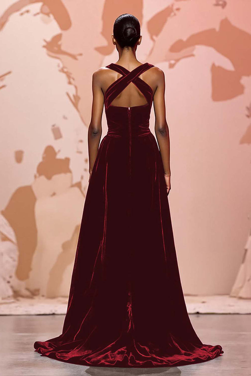 Laden Sie das Bild in den Galerie-Viewer, Einfach Schwarz Schlüsselloch Samt Maxi Abendkleid