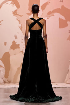 Einfach Schwarz Schlüsselloch Samt Maxi Abendkleid