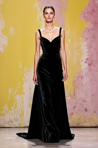 Einfach Schwarz Etuikleid Samt Lang Abendkleid
