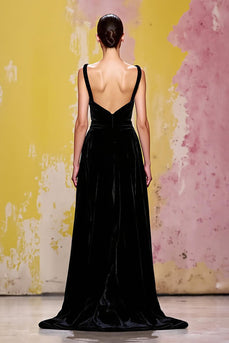 Einfach Schwarz Etuikleid Samt Lang Abendkleid
